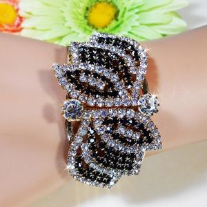 Black Onyx & CZ Hinged Crystal Bangle Bracelet D
